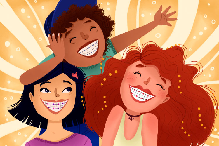 Cartoon image of 3 children with braces from in Fayetteville