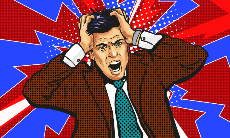 Drawing of a man clutching his forehead in panic due to a dental emergency