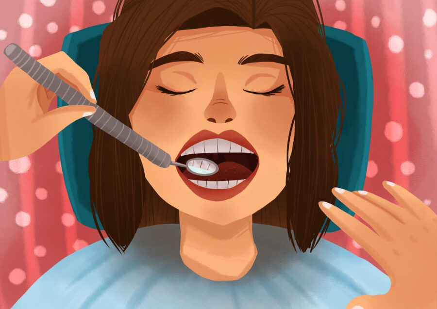 first dental visit, woman at the dentist